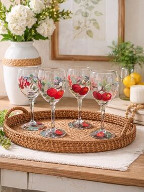 Hand-Painted Fruit Wine Glasses - Set of 4